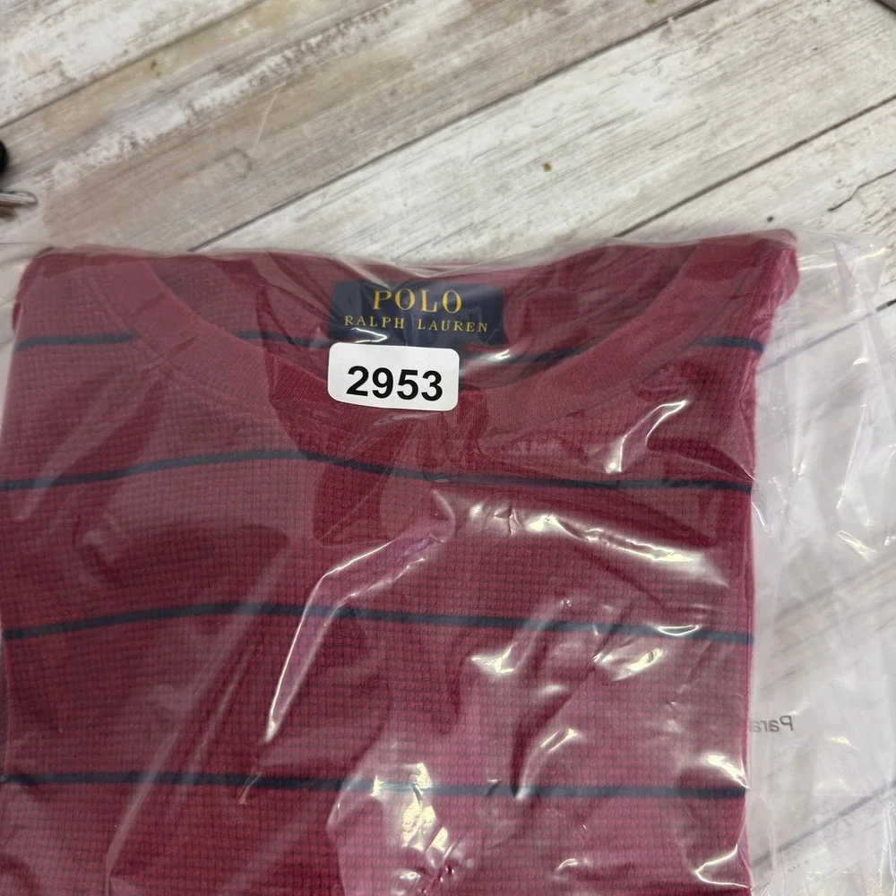 Polo Ralph Lauren Mens Red Navy Blue Striped Waffle Knit Thermal Shirt Large L